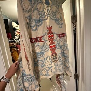 Johnny Was Cream and Blue Patterned Shawl